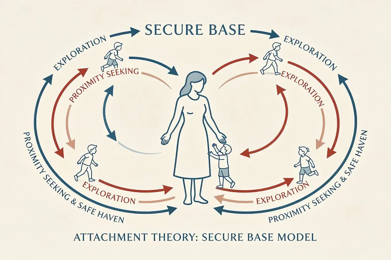Bowlby attachment theory diagram — secure base model