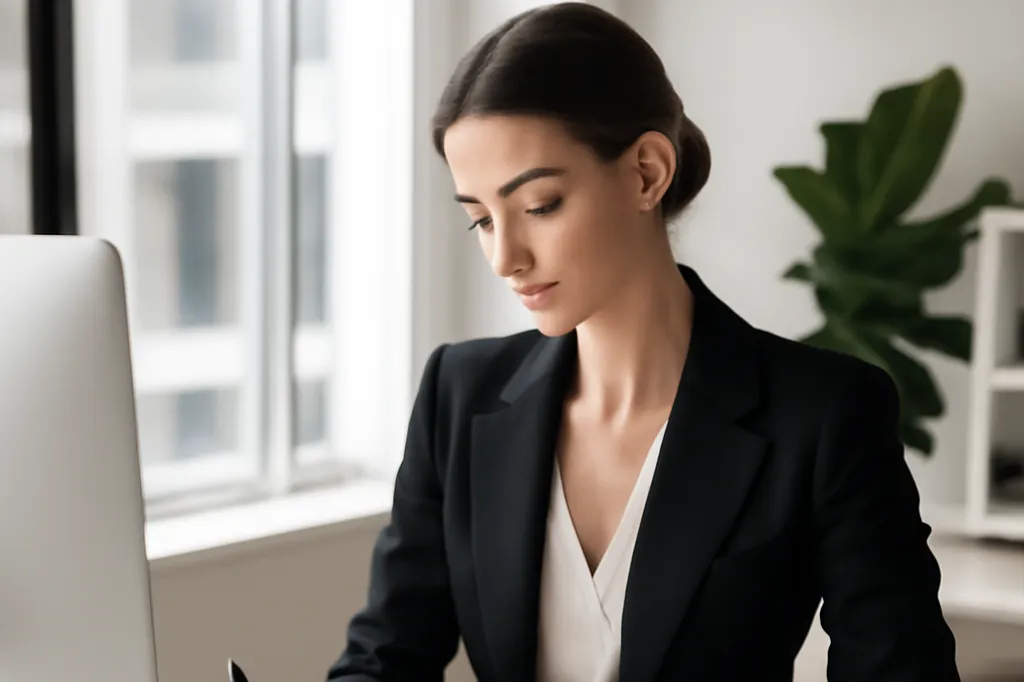 Femme professionnelle travaillant seule et calmement a son bureau