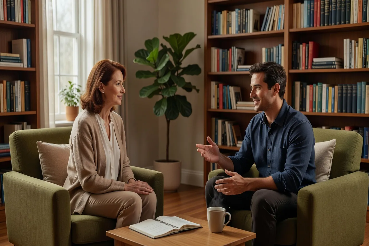 Therapist and patient in a consultation setting, building trust