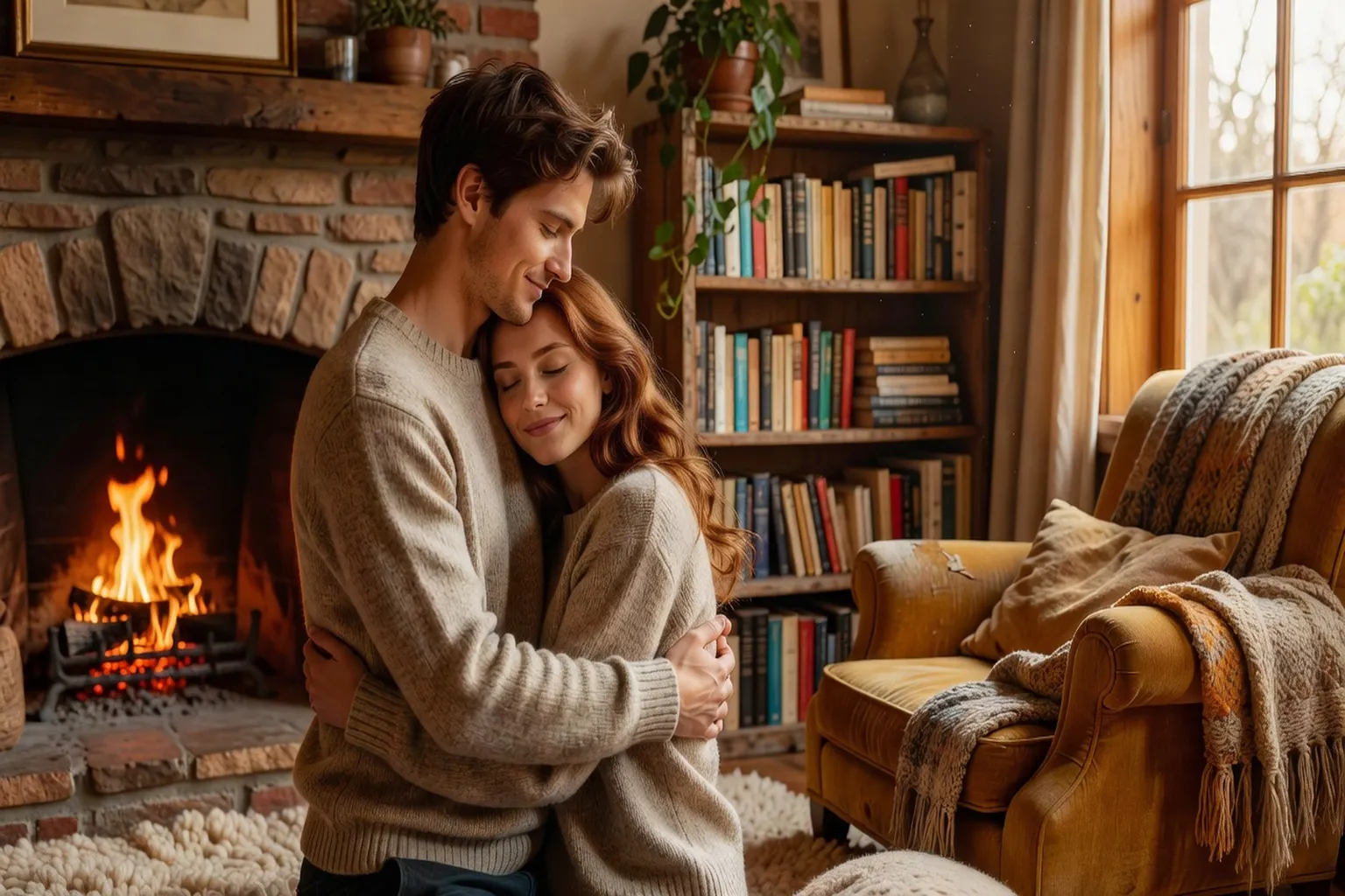 Young couple embracing warmly, secure attachment in adult relationships
