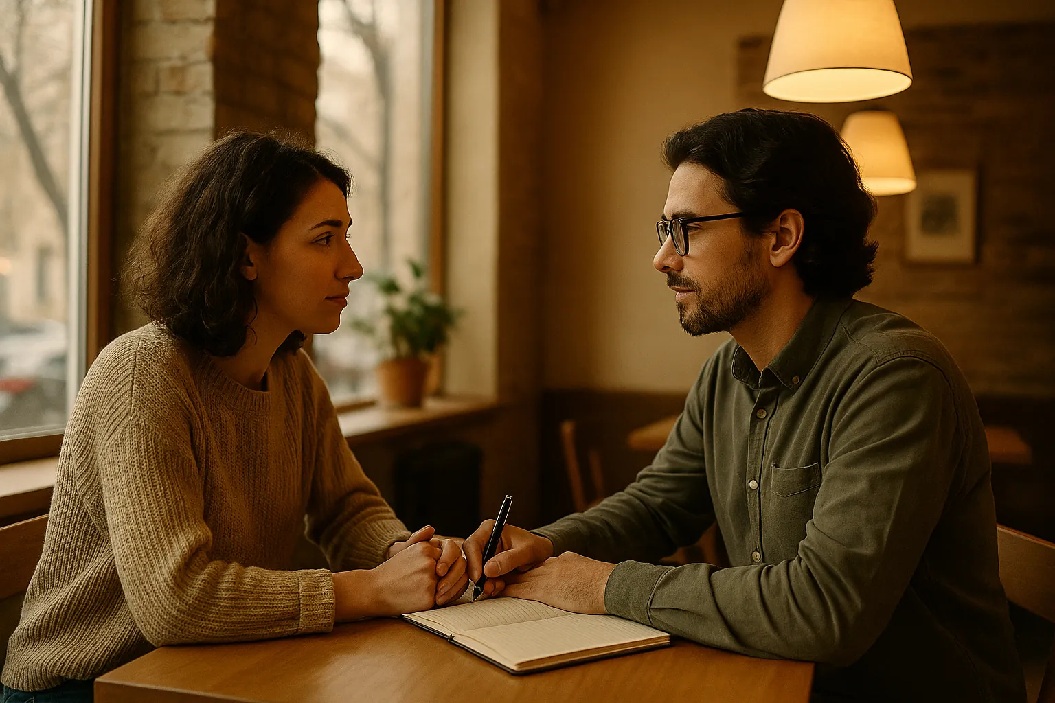 Couple parlant ouvertement à une table lors d'une conversation de réparation ou d'une thérapie