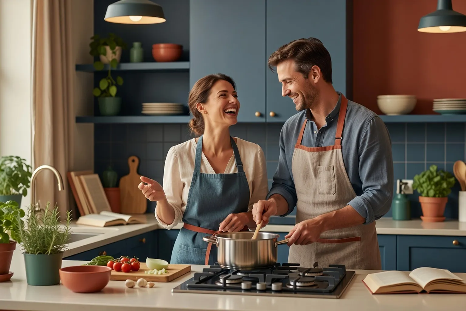 Couple cooking together, illustrating emotionally attuned everyday connection