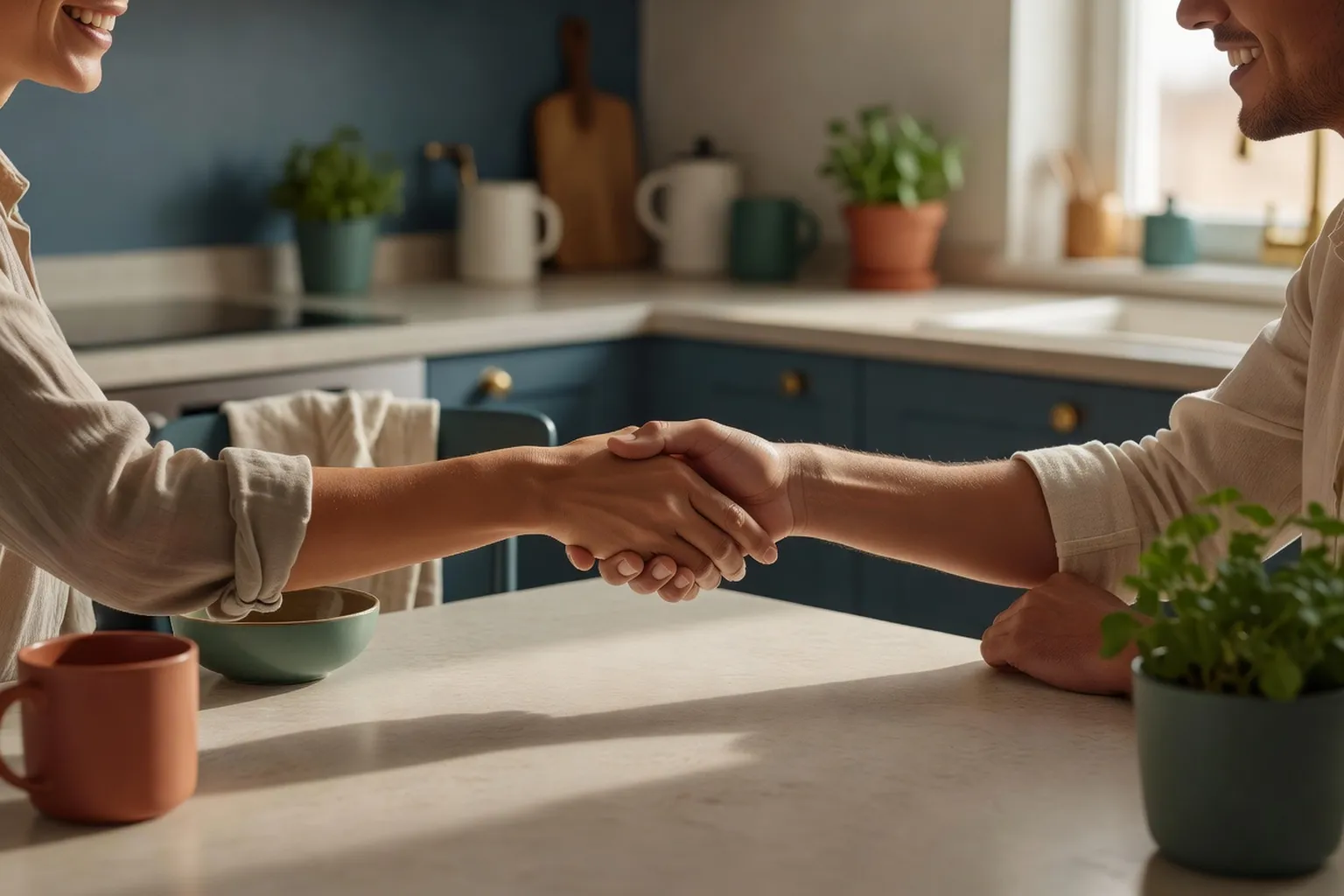 Symbolic gesture of reconciliation between partners after a disagreement