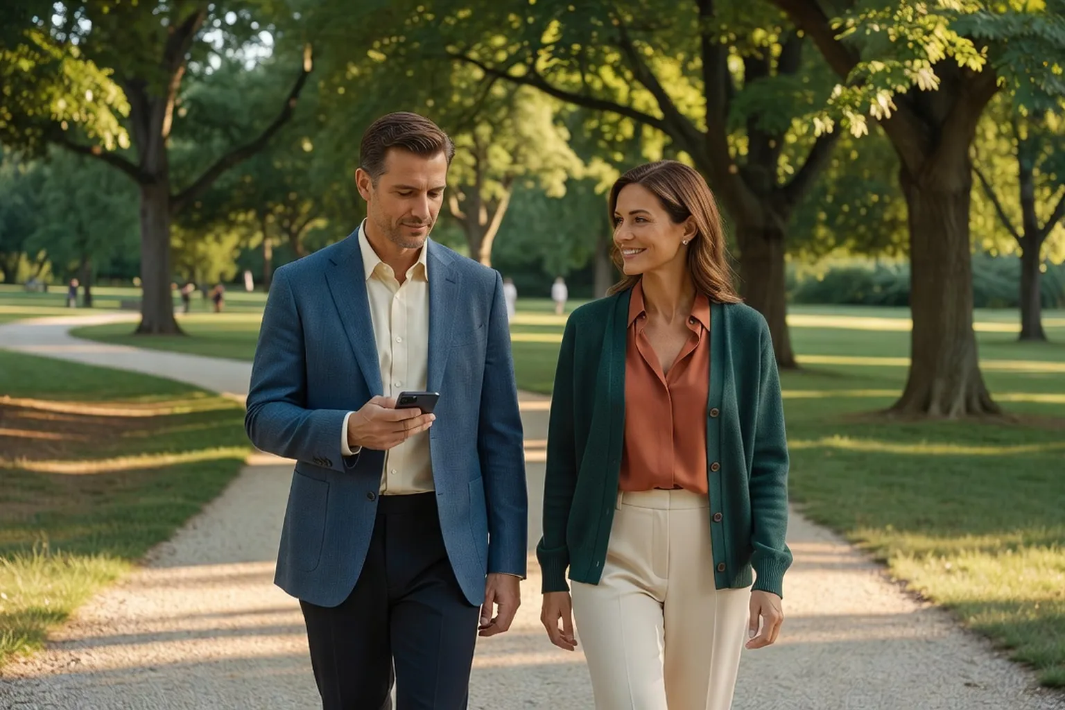 Couple walking together calmly, illustrating healthy trust in a relationship