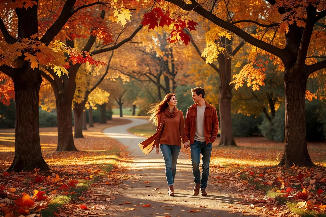 Couple tenderly holding hands while walking, affectionate physical touch