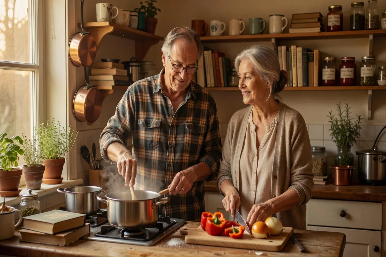 Long-term couple cooking together, Storge companionate love