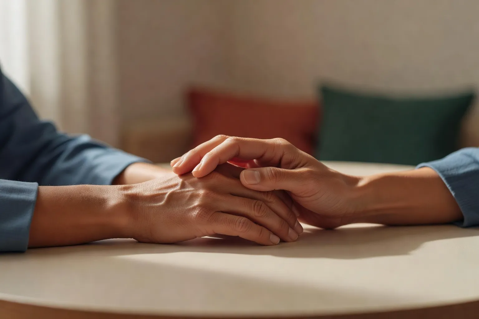Mains jointes symbolisant le pardon et la réconciliation en couple