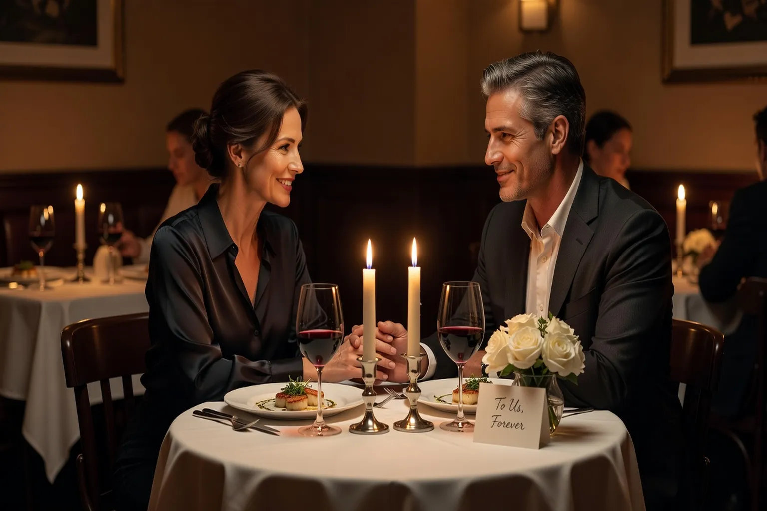 Couple célébrant un anniversaire intime à la bougie, satisfaction relationnelle