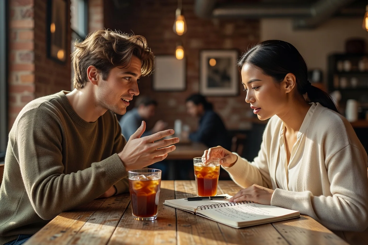 Two people exchanging a knowing glance in an everyday meeting place — an illustration of propinquity