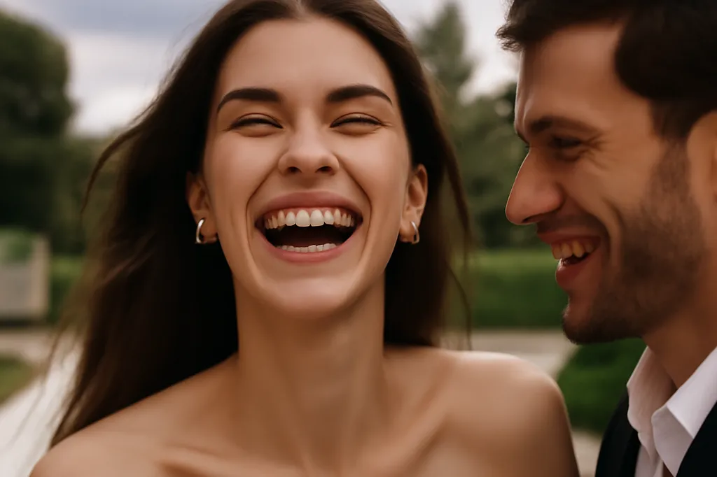 Couple riant ensemble lors d'un moment ludique en exterieur