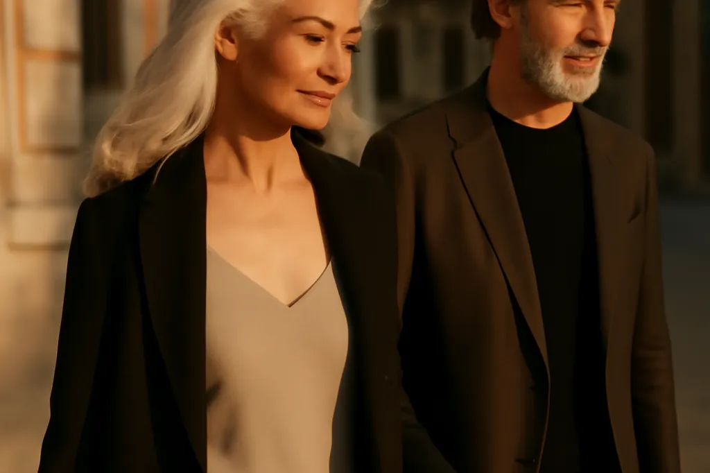 Couple age se tenant la main en marchant ensemble